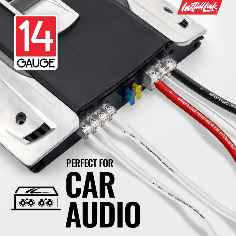 Install Link 14 Gauge Speaker Wire (White) for Car, Home or RV Audio Cable, 100ft, CCA - Image 3